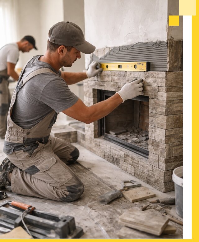 Облицовка каминов в Новокуйбышевске, монтаж и отделка натуральным камнем