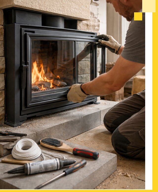 Производство, монтаж и доставка каминов со стеклом в Новокуйбышевске