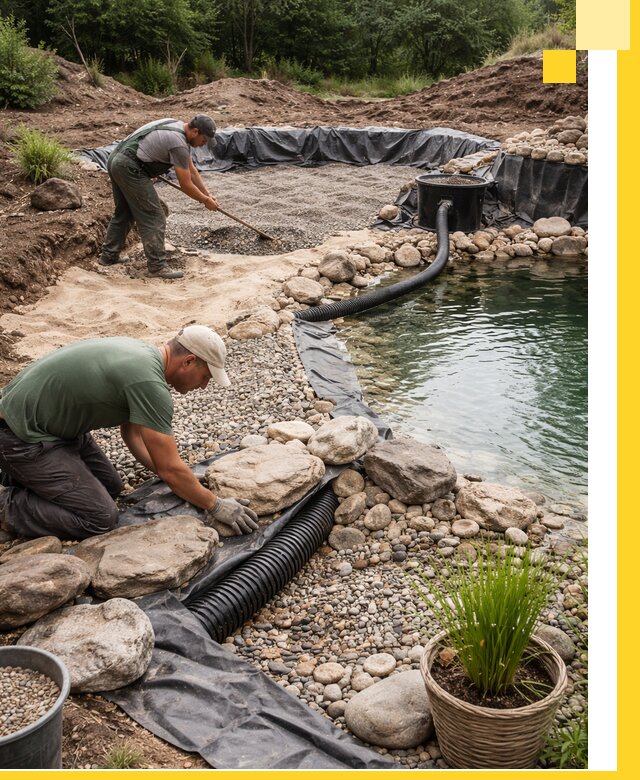 Строительство природных бассейнов и озер в Новокуйбышевске под ключ