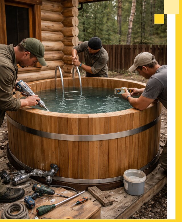 Строительство бань с купелью под ключ и отделкой в Новокуйбышевске