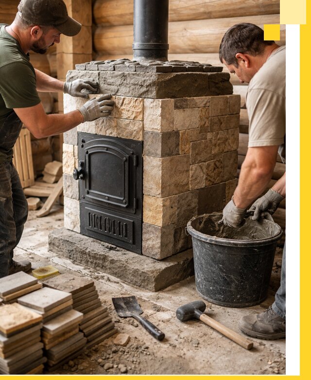 Облицовка банной печи под ключ в Новокуйбышевске: камень и плитка