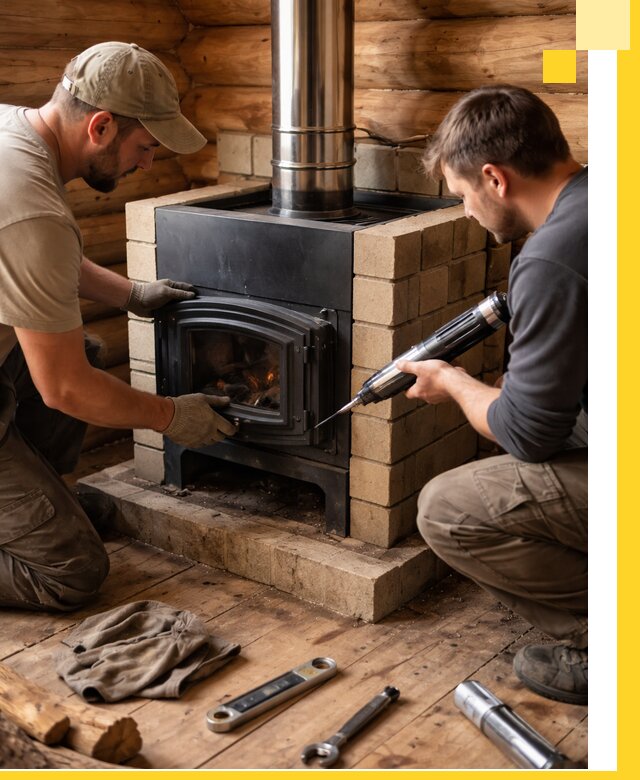 Монтаж и установка печи в бане под ключ с гарантией в Новокуйбышевске