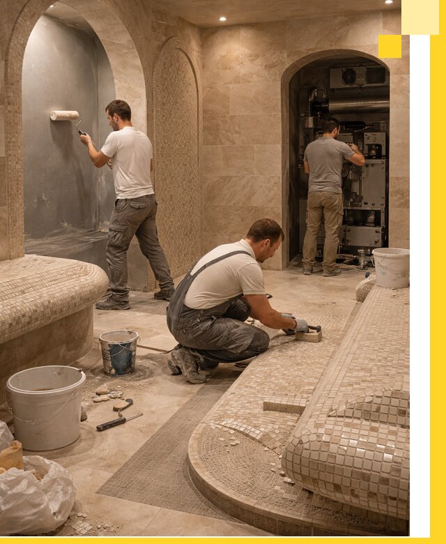 Строительство бани с хамамом и бассейном под ключ в Новокуйбышевске