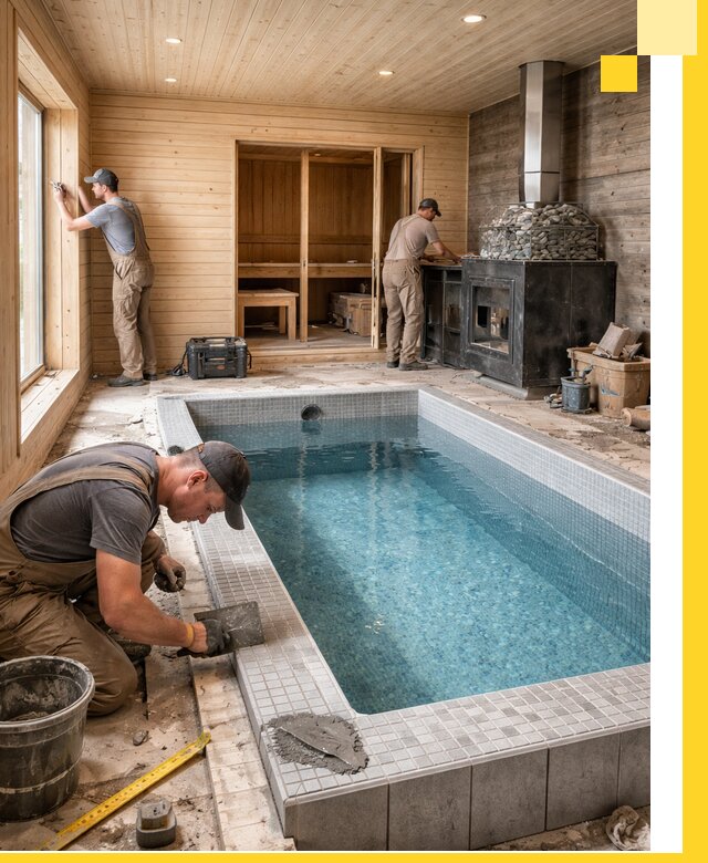 Проект бани с бассейном и сауной в Новокуйбышевске под ключ