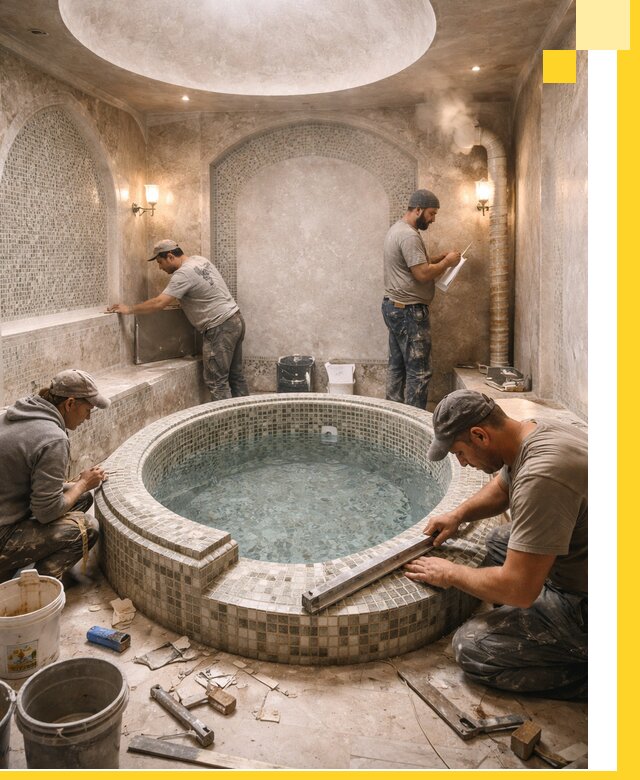 Профессиональное строительство хамама с бассейном в Новокуйбышевске под ключ