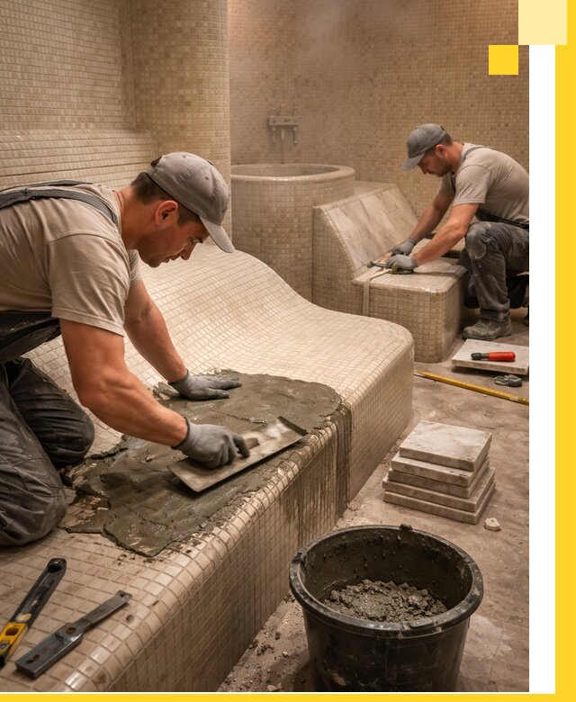 Лежаки для хамама под ключ в Новокуйбышевске, проект и монтаж