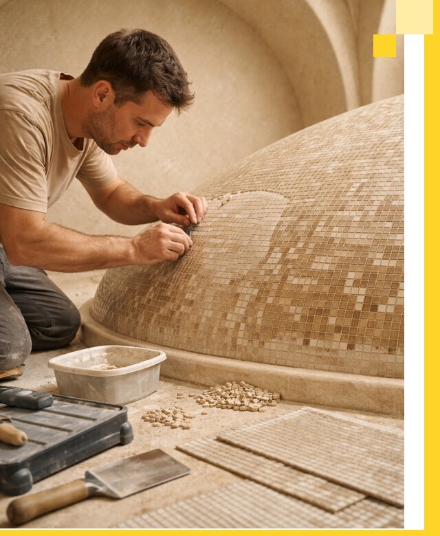 Профессиональная укладка мозаики для хамама под ключ в Новокуйбышевске